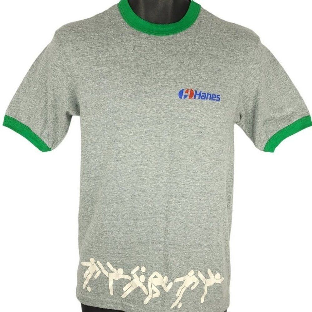 Hanes Soccer T Shirt Vintage 80s Football Futbal Ringer Tee Made In USA Mens